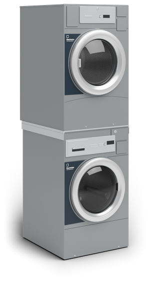 Secarropas Electrolux Professional myPRO instalado arriba del lavarropas, en torre